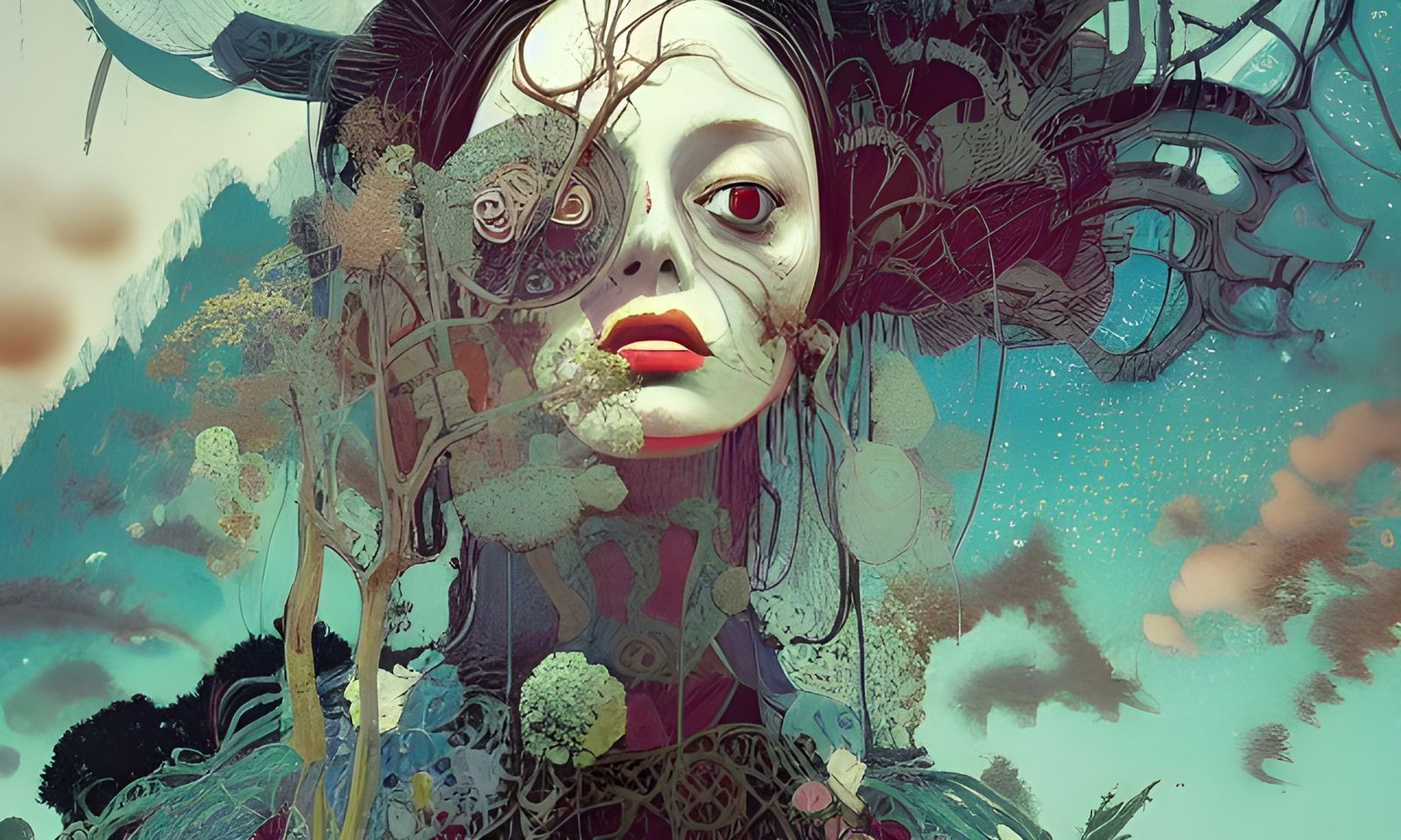 Activist Woman in Macabre Wonderland, Impasto Painting