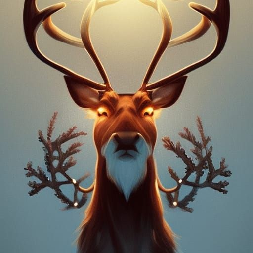 Christmas Reindeer Portrait in Art Nouveau Style
