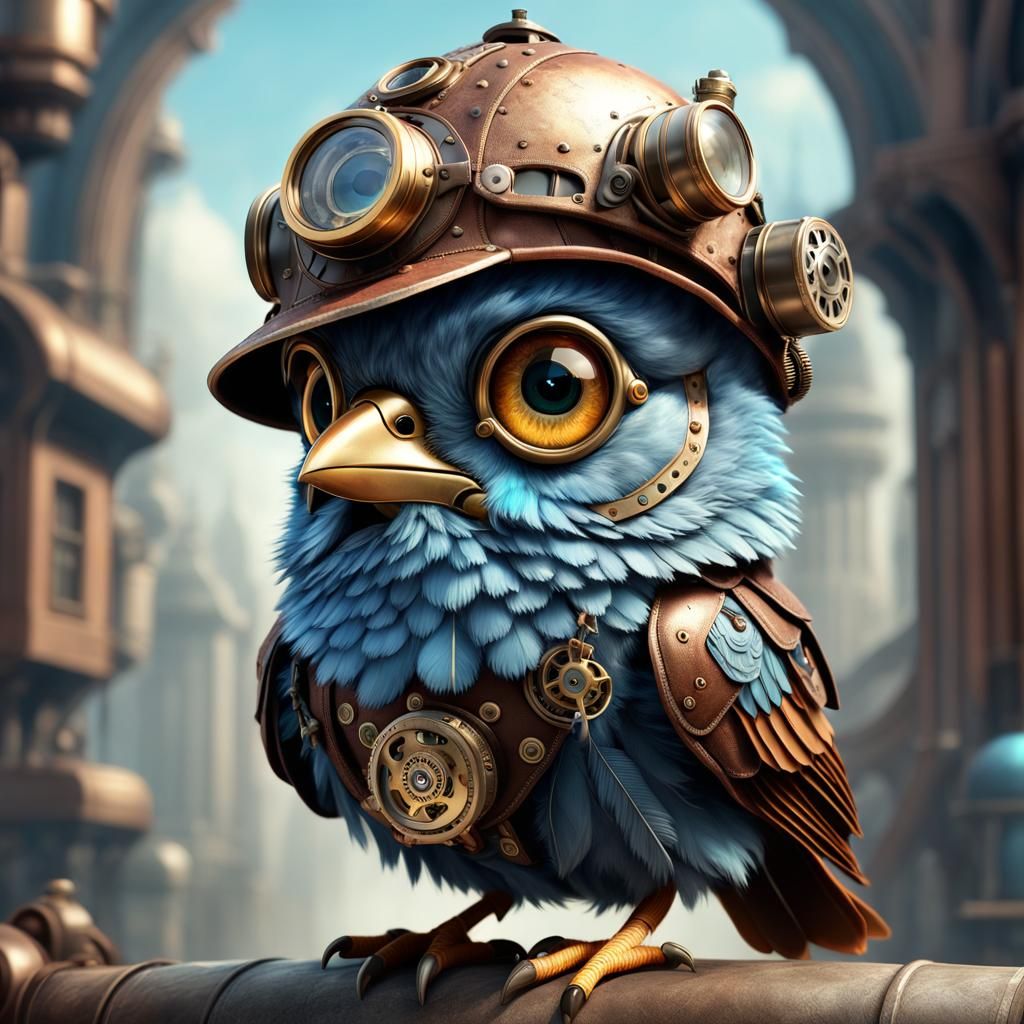 Steampunk Bird Portrait in Detailed Fantasy Art