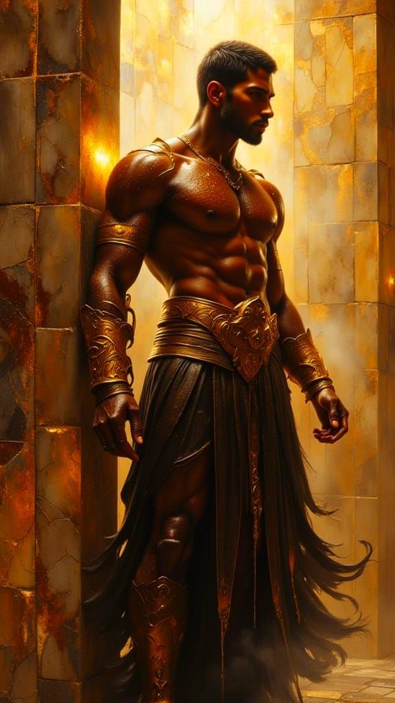 Warrior Resting in Opulent, Steamy Bathhouse