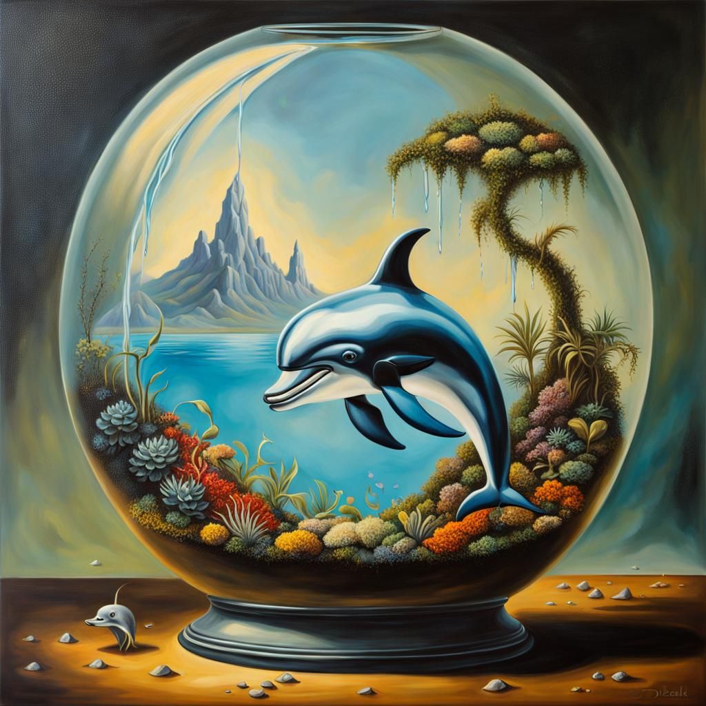 crying dolphin in terrarium