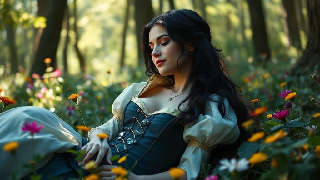 Serene Snow White in a Sunlit Forest Glade