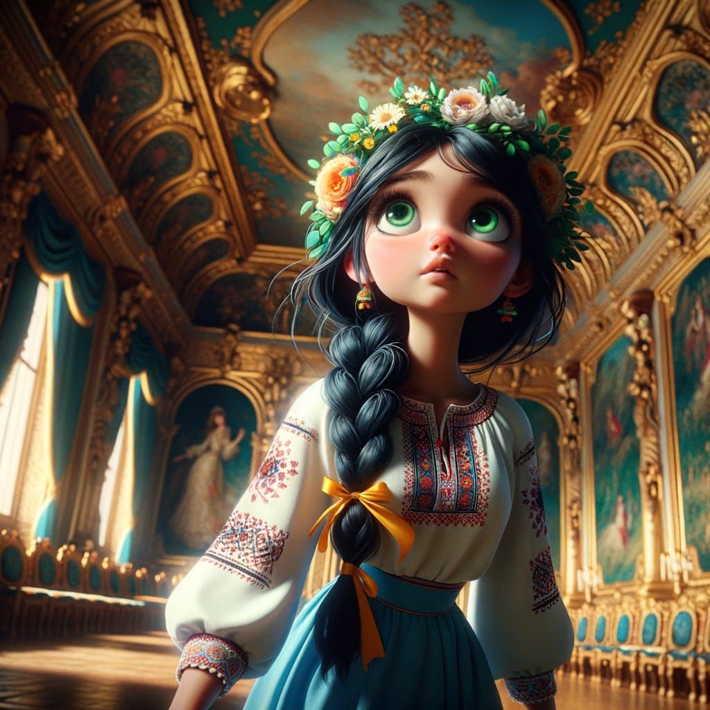 Ukrainian Girl in Vyshyvanka in Ornate Chamber