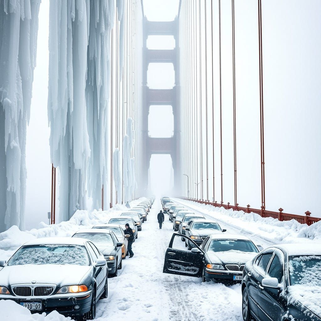 Frozen Post-Apocalyptic Golden Gate Bridge