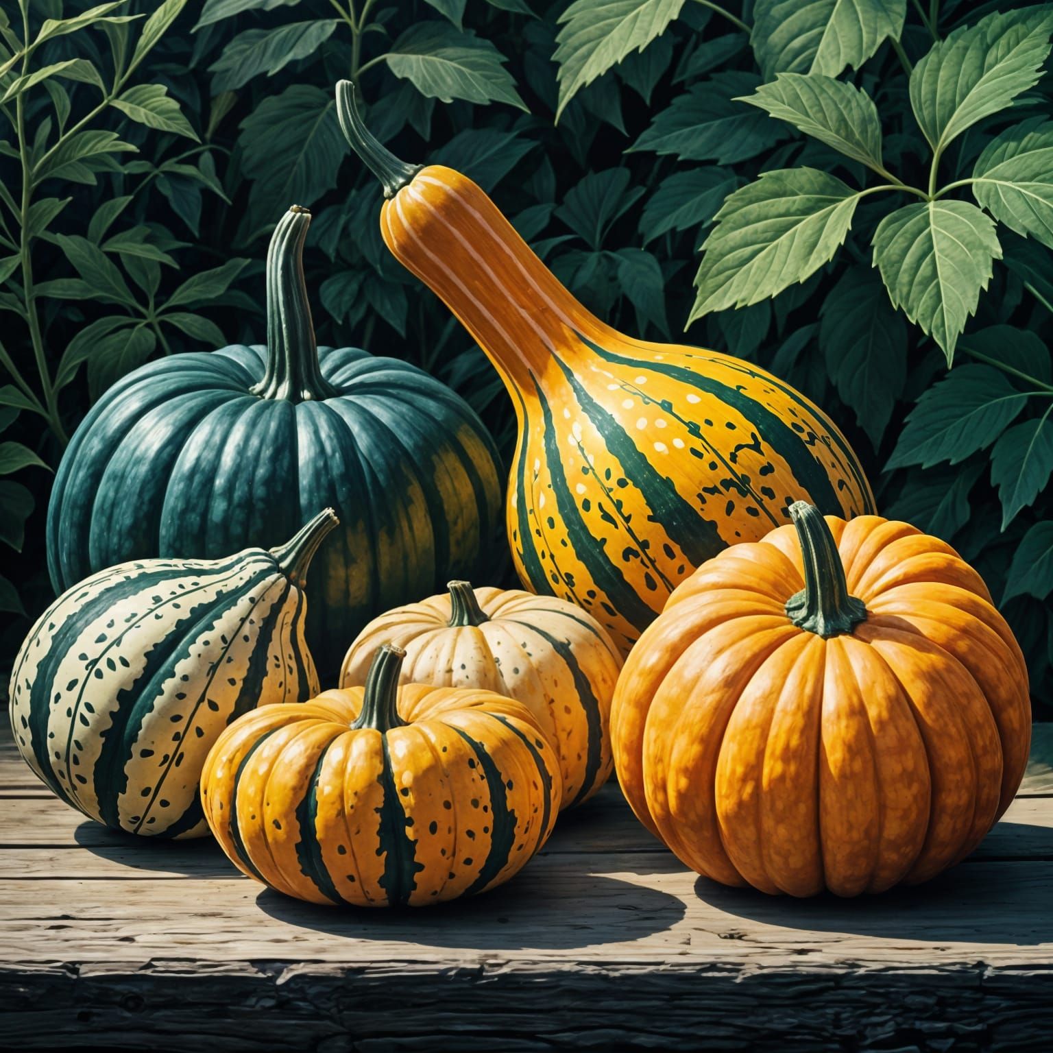 Colorful Rainbow Gourds Still Life
