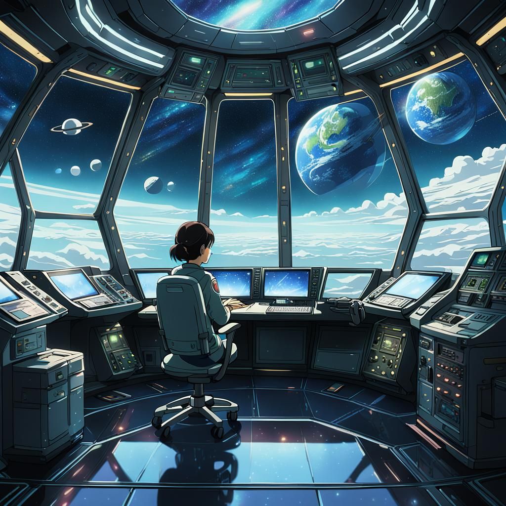 Anime Style Spaceship Command Deck in Deep Color