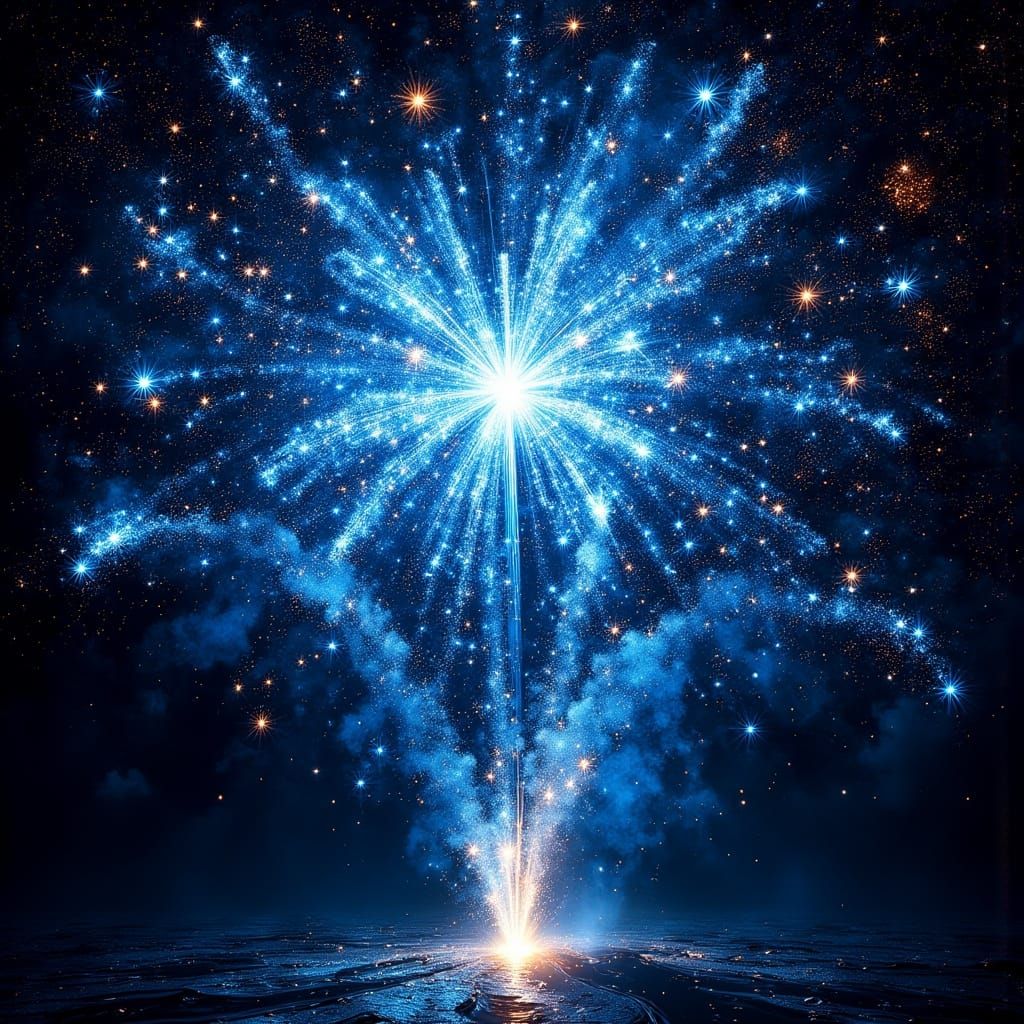 Electric Blue Fireworks Dance Across the Night Sky