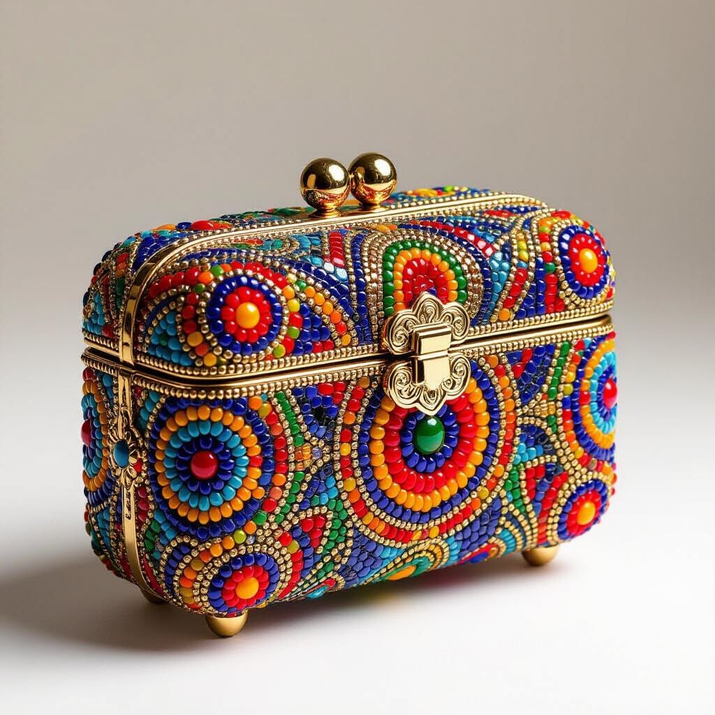 Ornate Beaded Box with Art Deco Mosaic Design