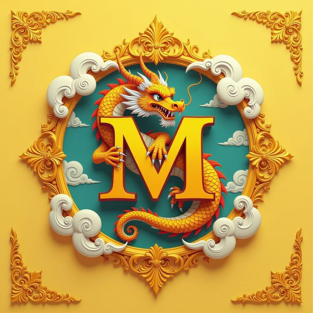 Dragon Logo with Initial M in Ornate Frame