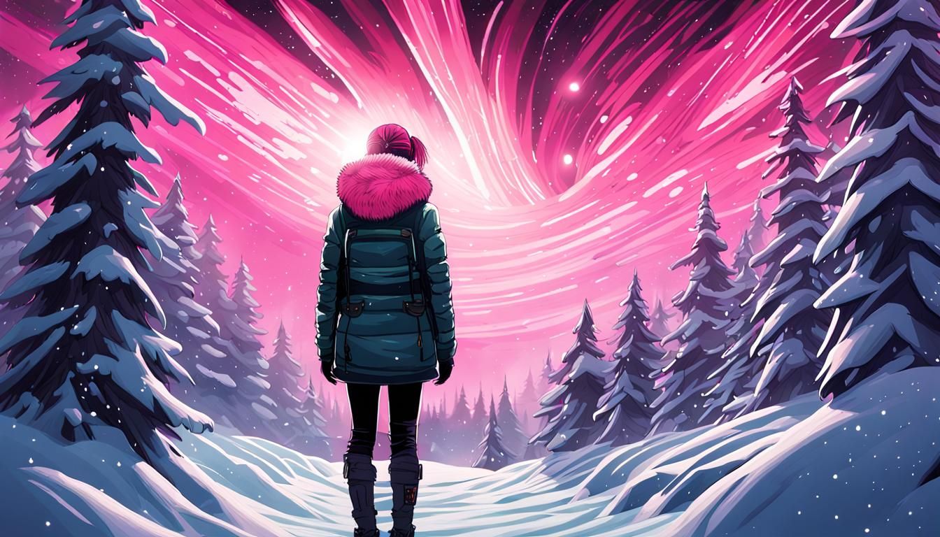 Aurora Punk Woman Films Aurora Borealis in Forest