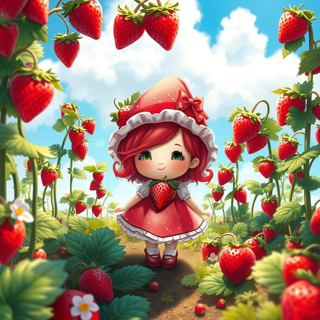 Whimsical Strawberry Goddess in Enchanted Fruit Paradise