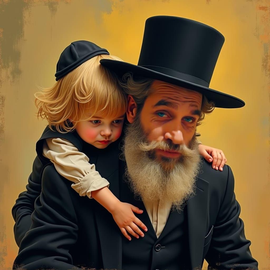 Jewish Boy on Father's Shoulders, Hasidic Scene