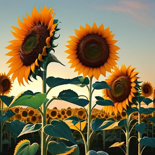 Blooming Sunflowers in a Summer Meadow