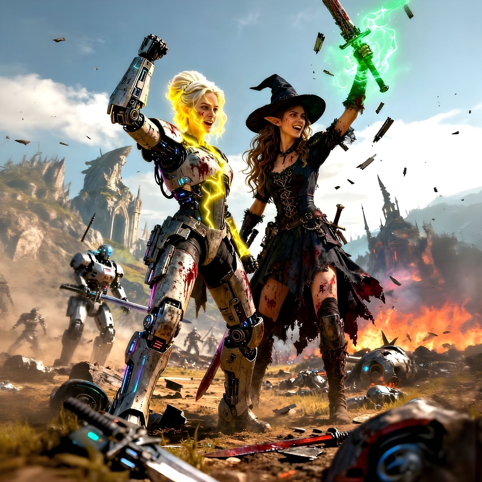 Epic Heroes Victorious After War, Battered and Joyful