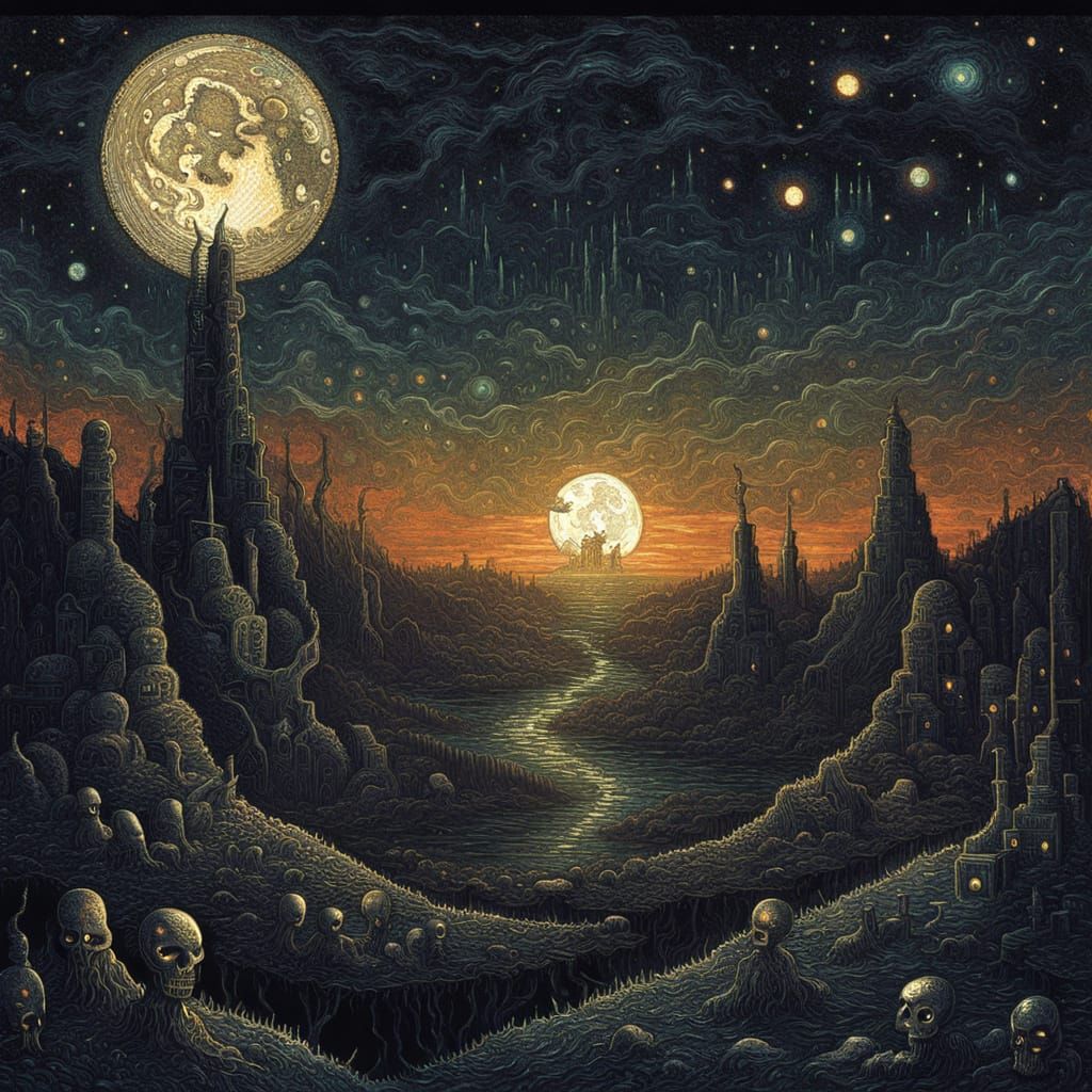 Macabre Moonlit Mystery: Starry Pixel Art Alien