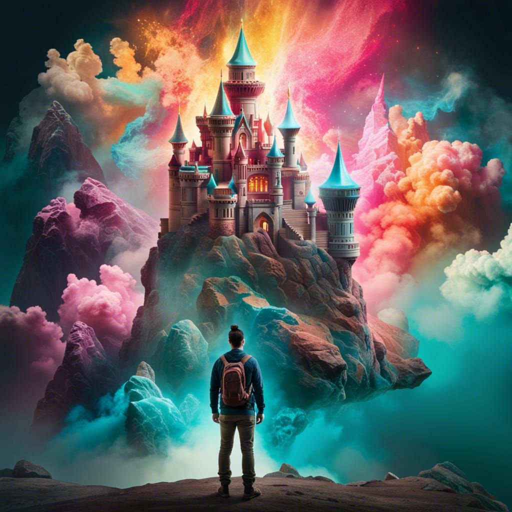 Cosmic Glass Sky-Castle: An Adventurer's Discovery