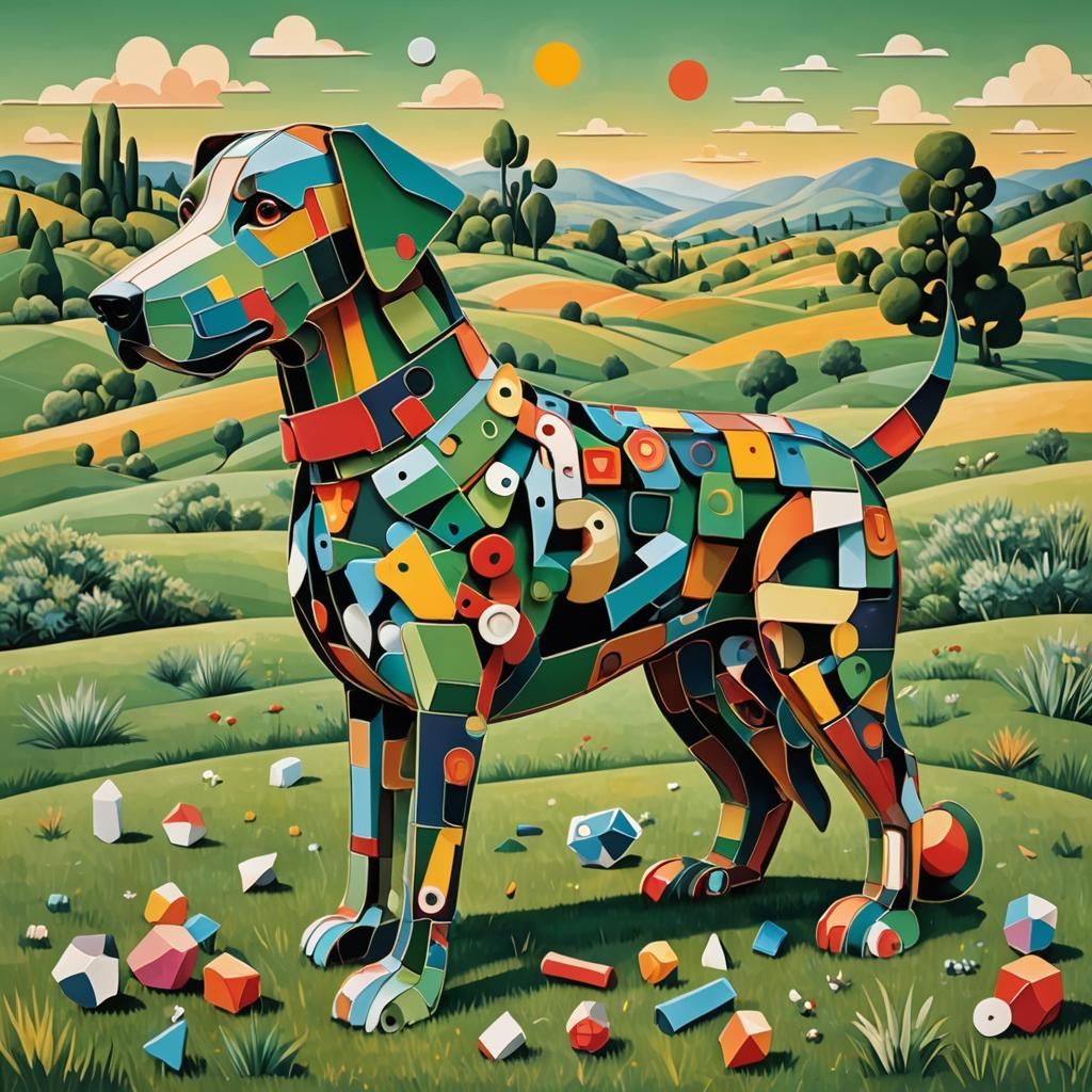 Giant 3D Number Seven Collage in Cubist Style