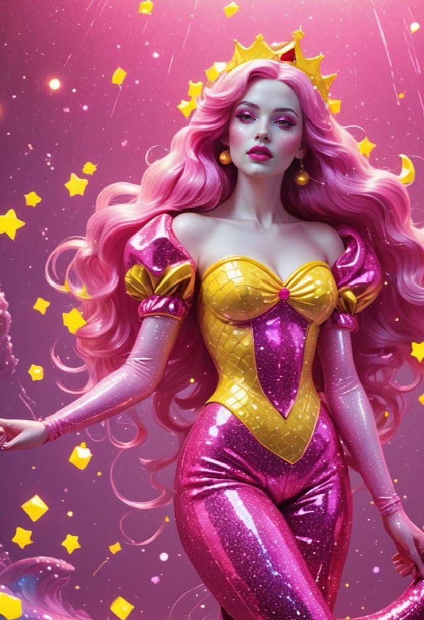 Snow White Space Mermaid in Synthwave Neon Style