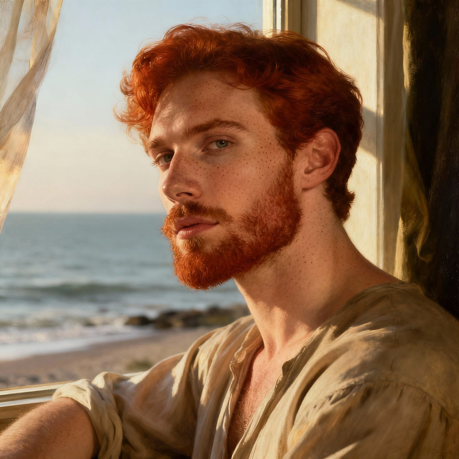 Vermeer-Inspired Portrait of a Freckled Man