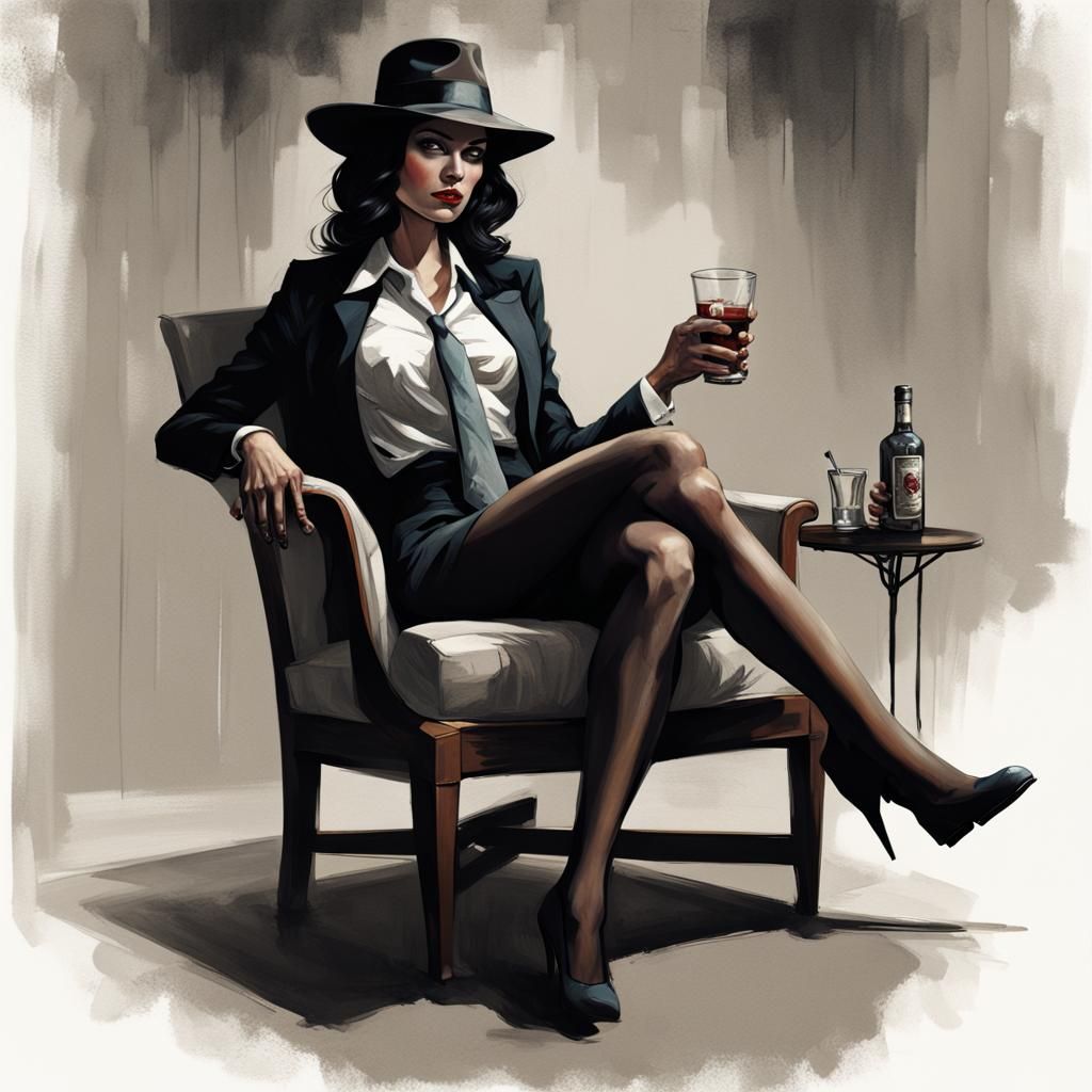 Sinister Woman with Pistol in Dark Fantasy Style