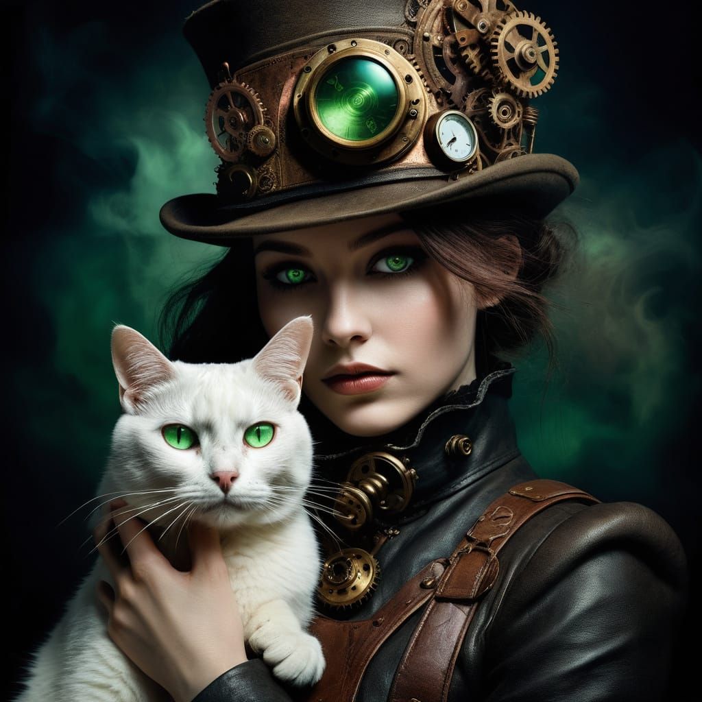 Steampunk Oil Painting of a Young Girl in a Mystical World