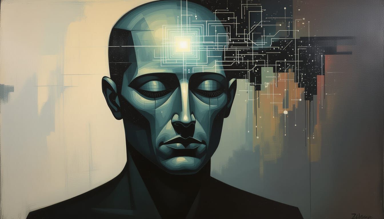 AI Mind Control Dystopian Oil Painting