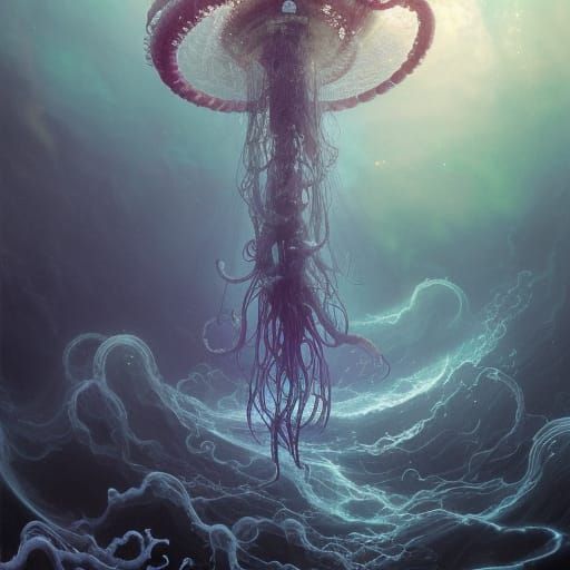 Eldritch Jellyfish in Cosmic Horror Landscape