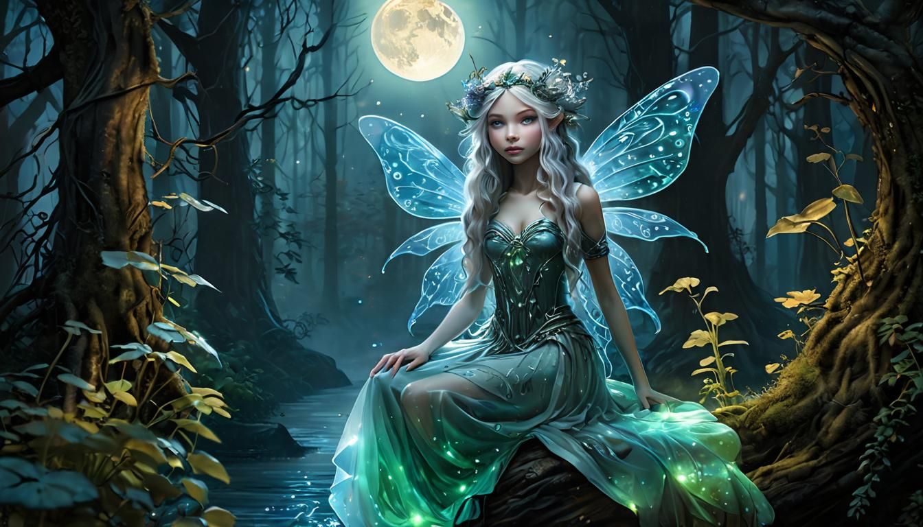 Bioluminescent Light Fairy in Enchanted Forest