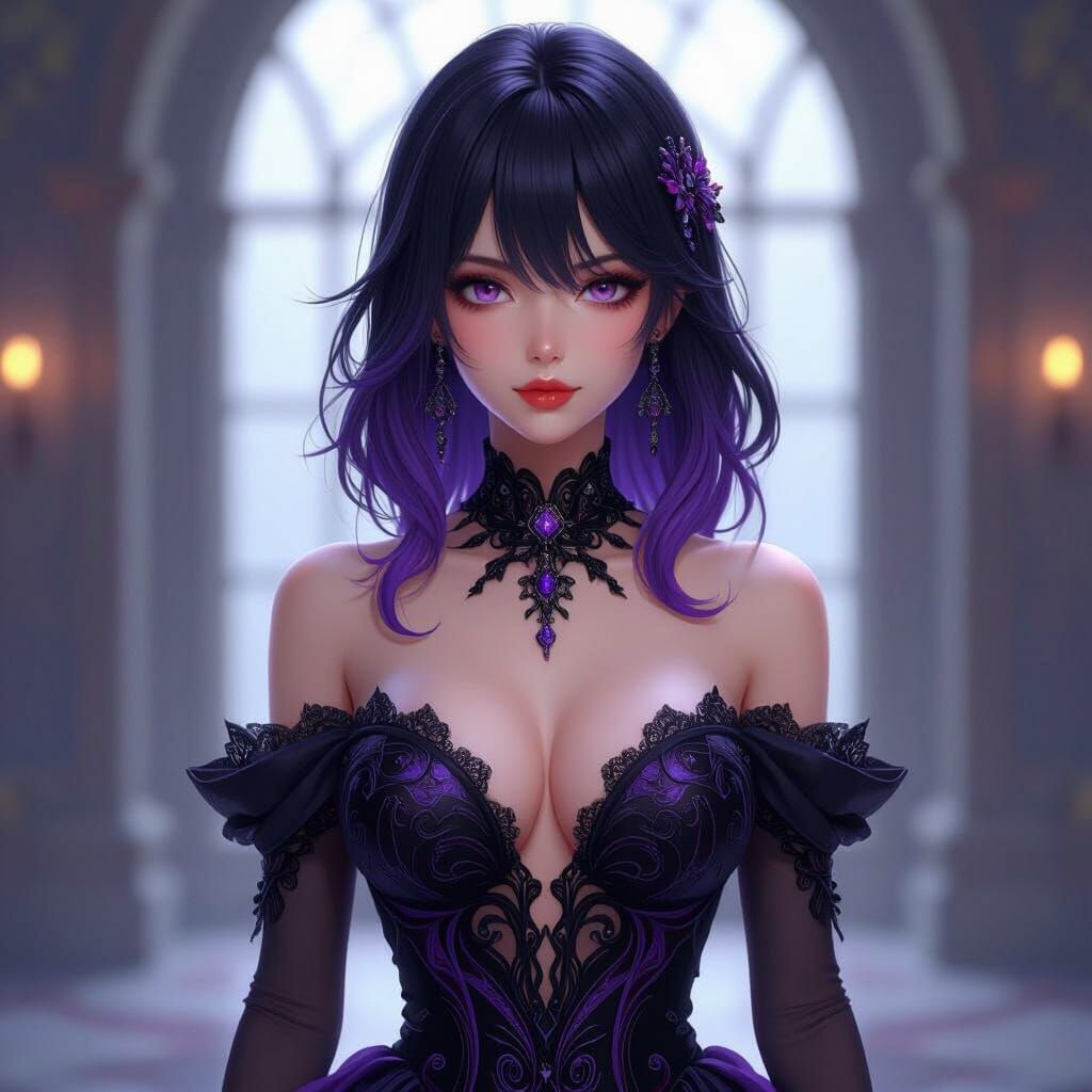 Anime Goddess with Midnight Dress in 3D Art