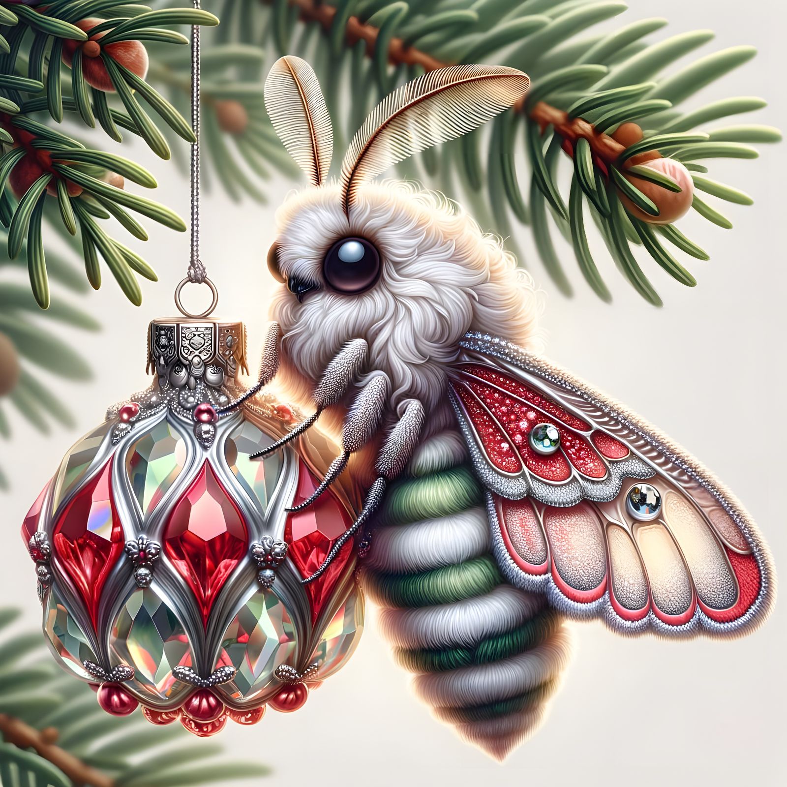 Cute Crystal Moth on Vintage Christmas Ornament