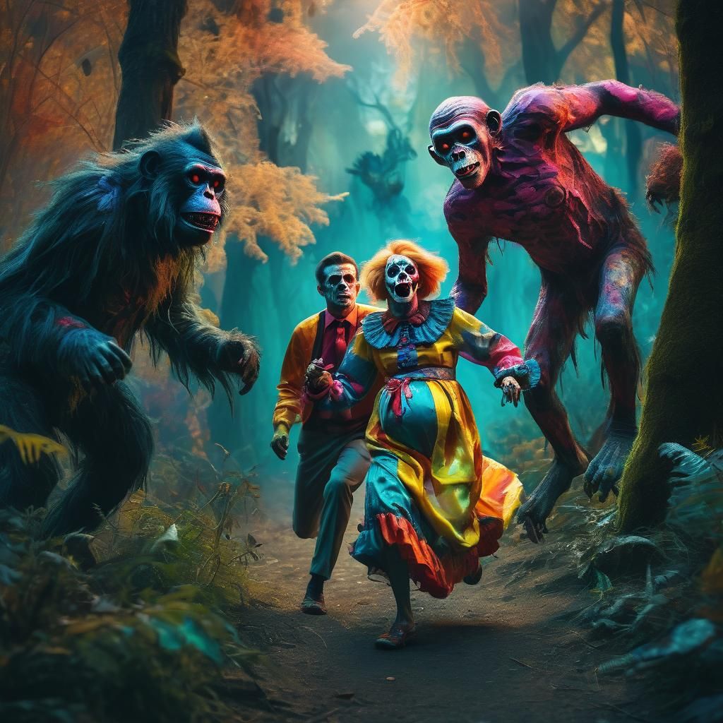 Fauvist Pregnant Zombie Monkey Clown Couple