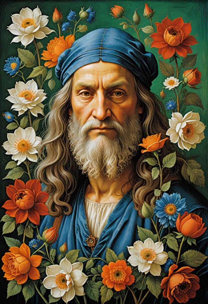 Leonardo da Vinci Self-Portrait with Flowers