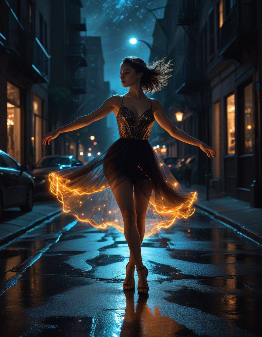 Neon Dreams Dancing Under Midnight City Lights