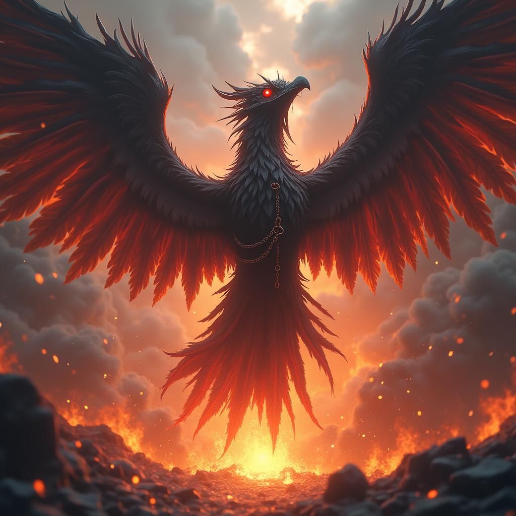 Ominous Phoenix Ascends from Fiery Depths