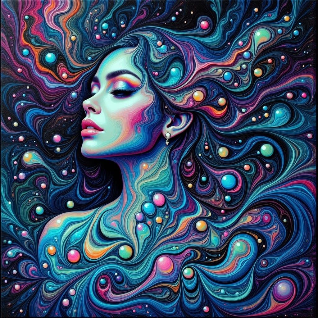 Ethereal Woman in Swirling Fluid Art