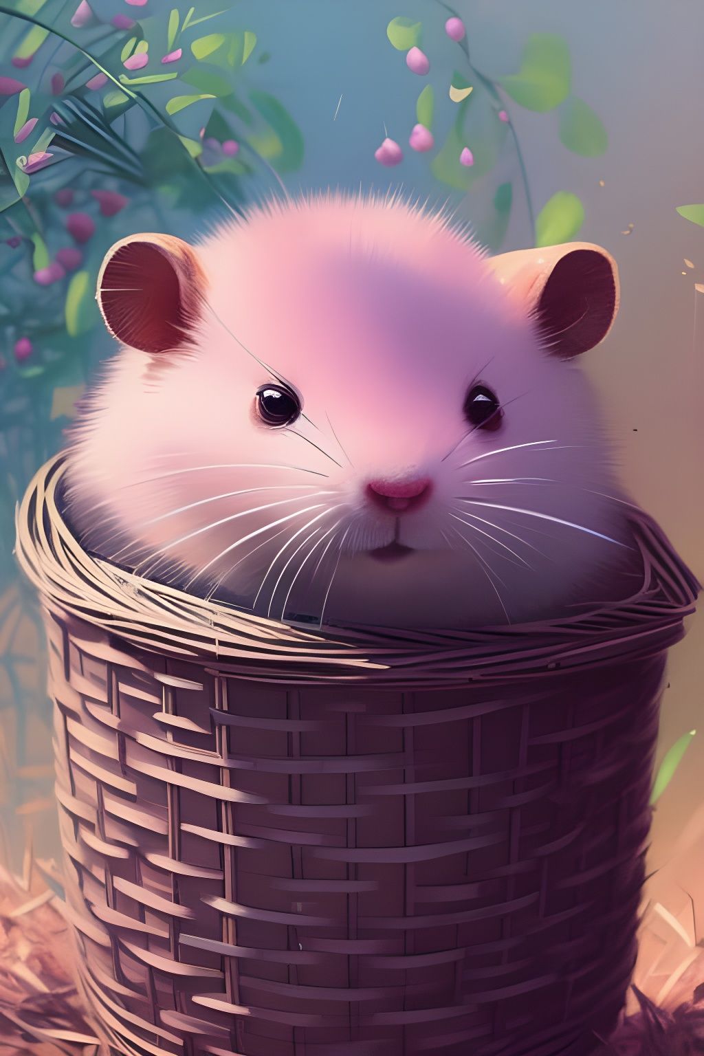 Chubby Rodent Stuck in Basket, Pastel Digital Art