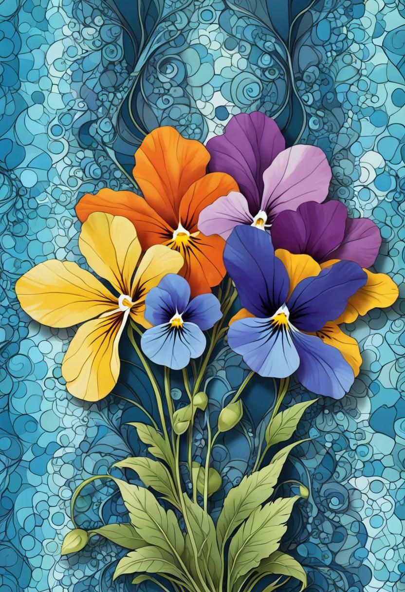 Abstract Pansies in Vector Fractal Style
