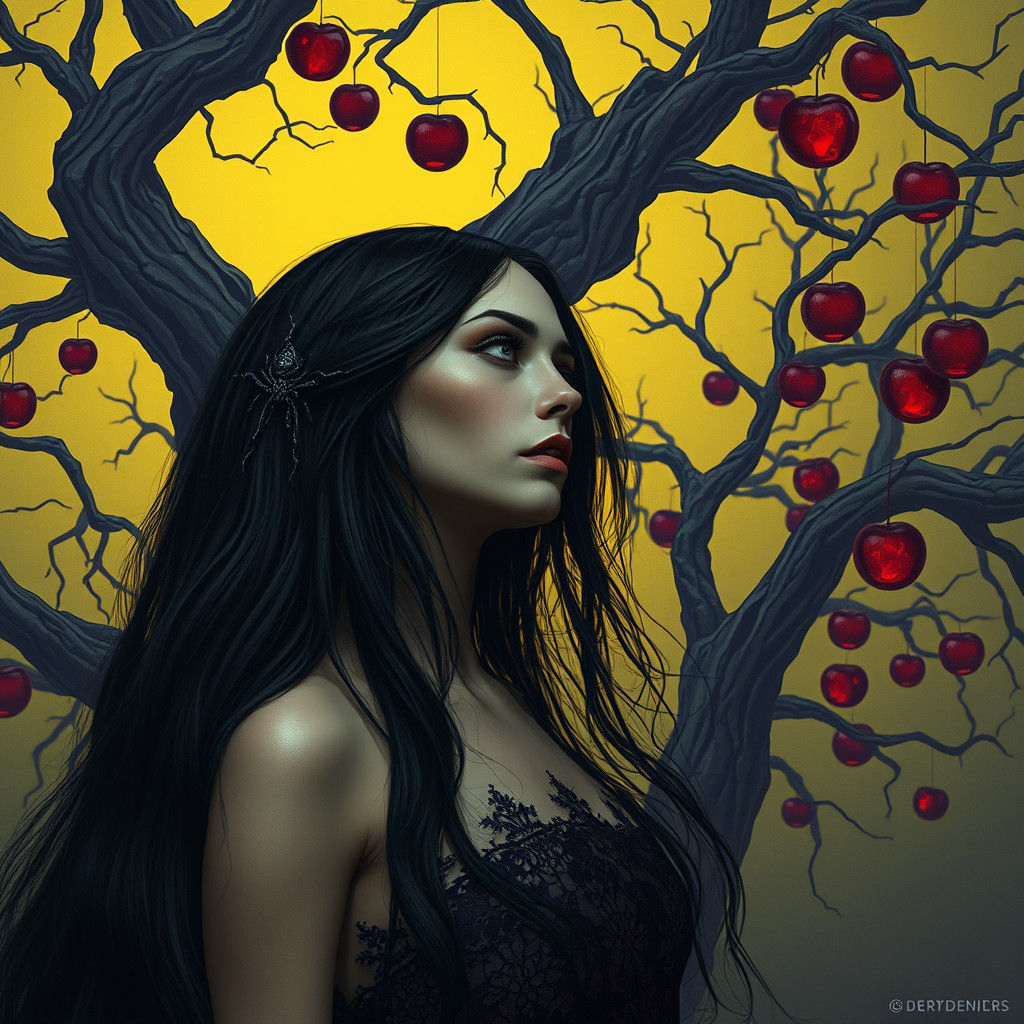 Eerie Forest: Pale Woman in Dark Fantasy Concept Art