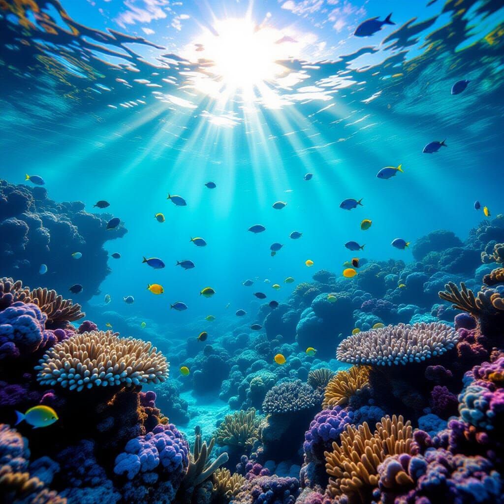Vibrant Underwater Coral Reef with Diverse Marine Life