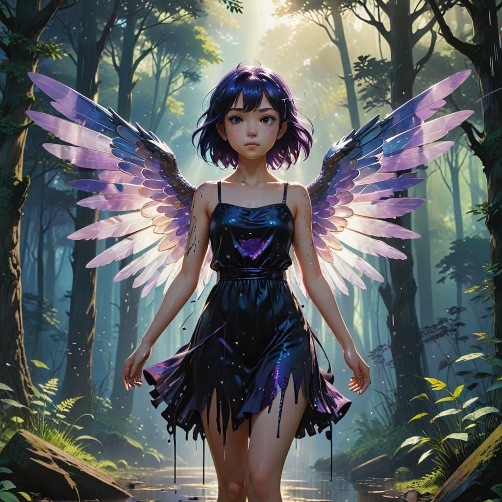 Gothic Bratz Angel in Graffiti Style with Violet Eyes