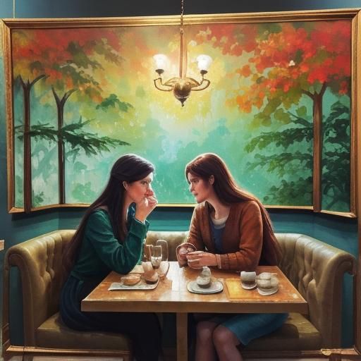 Romantic Cafe Scene as Gouache Impressionism