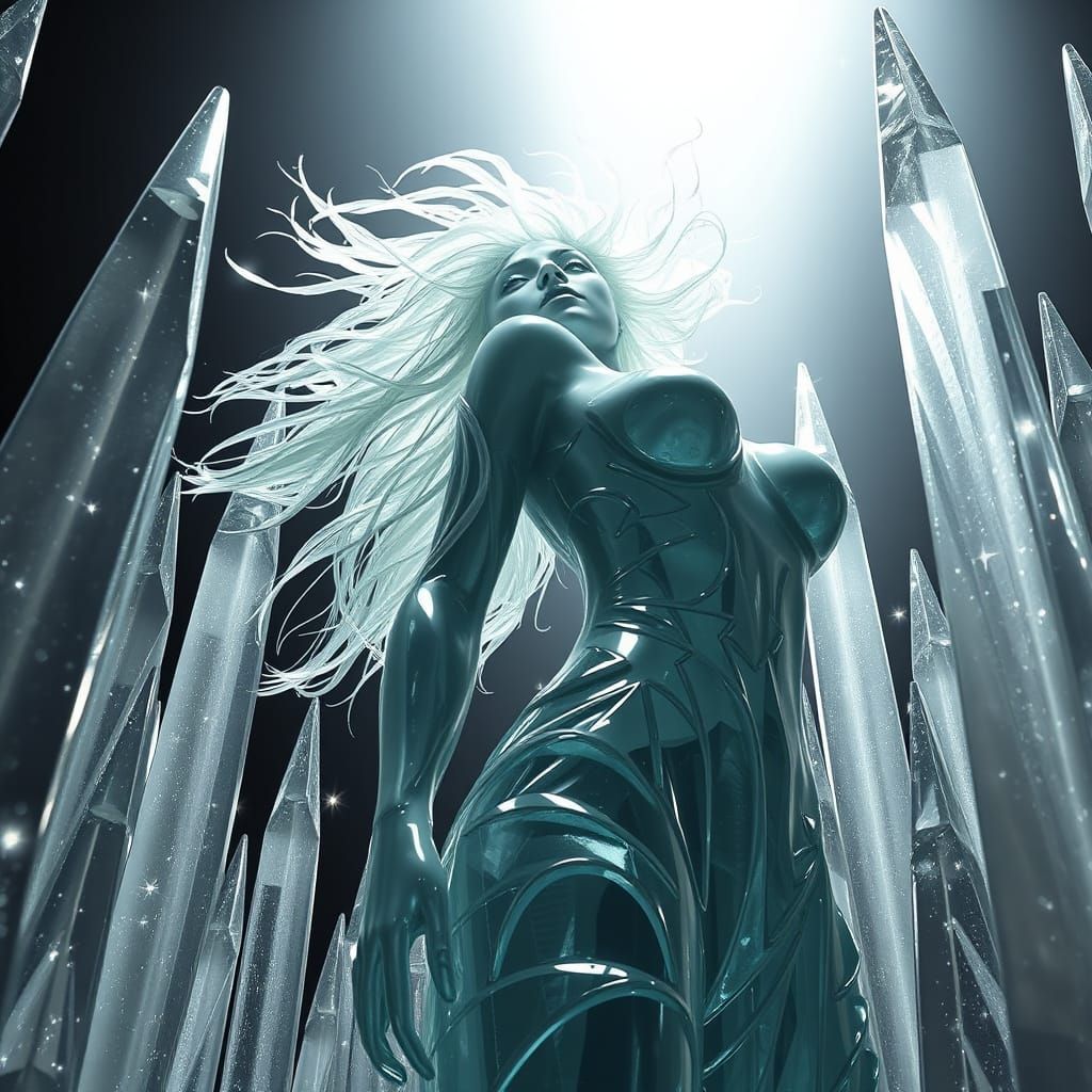 Glass Sculpture in Dark Abyss: Cinematic Digital Art