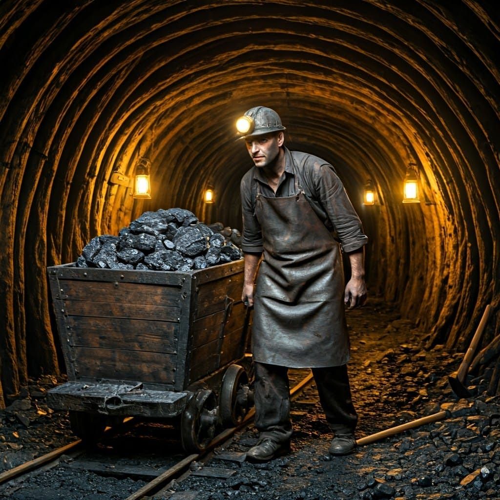Coal Miner's Gritty Realism in Warm Golden Tones