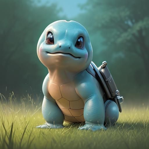 Hyperrealistic Squirtle in Grassy Field Splash Art