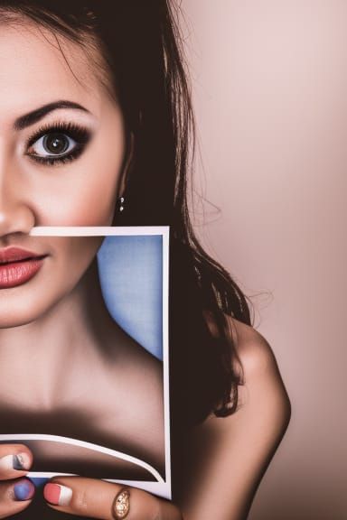 Photorealistic Portrait of Woman Holding Photograph