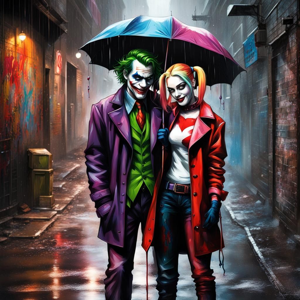Joker and Harley Quinn in Graffiti Street Art