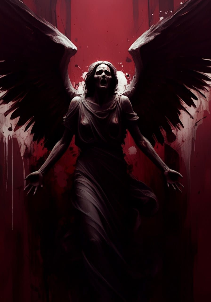 Tormented Angels in Crimson Chaos, Painted with Expressive B...