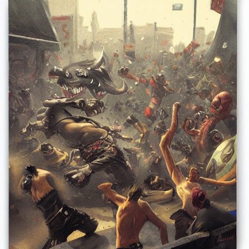 Sinister Parking Lot Brawl Inspired by Greg Rutkowski