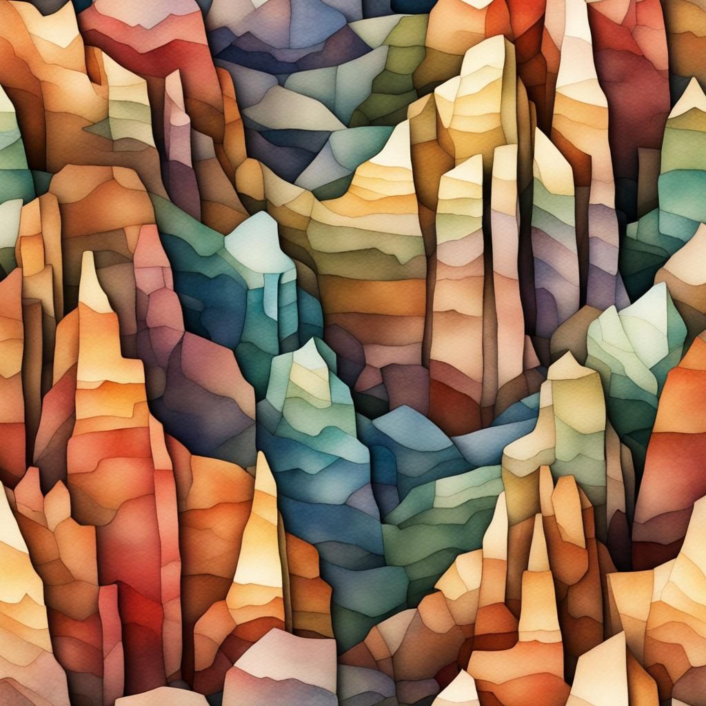 Junk Journal Background, 3d Abstract Shapes Mosaic Watercolo...