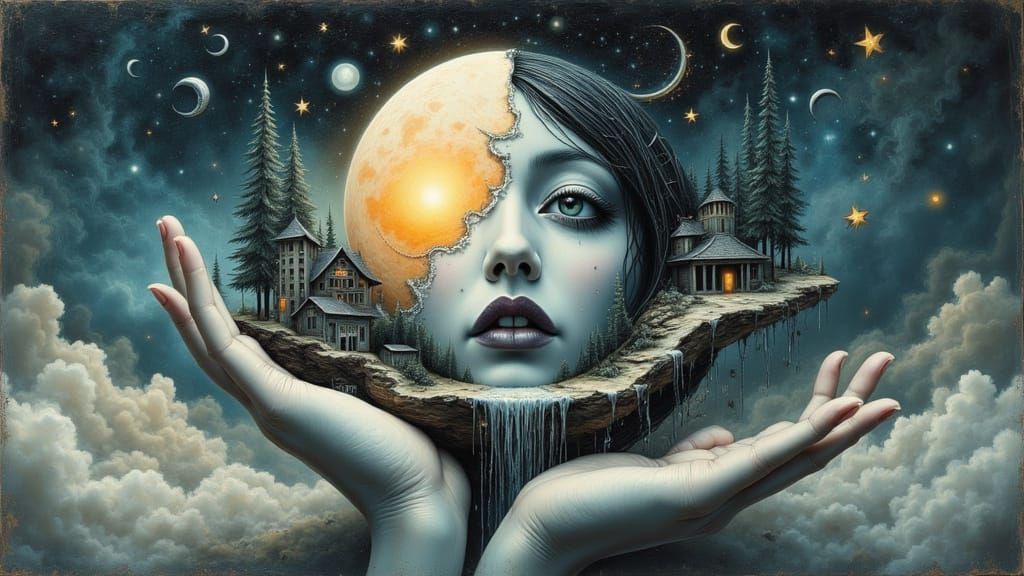 Manhwa Goddess Holding Landscape with Flying Whale